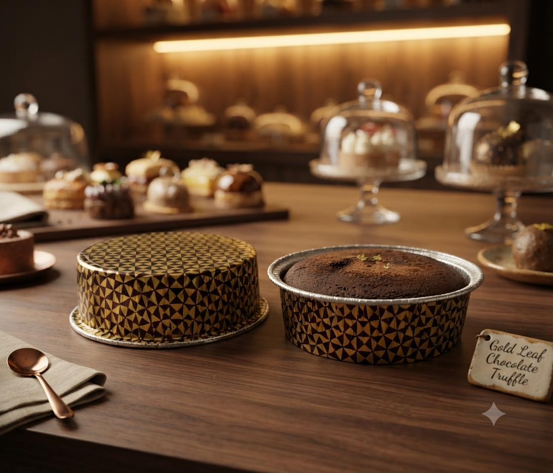 Round Baking Cups-150ml (Golden/brown check design)