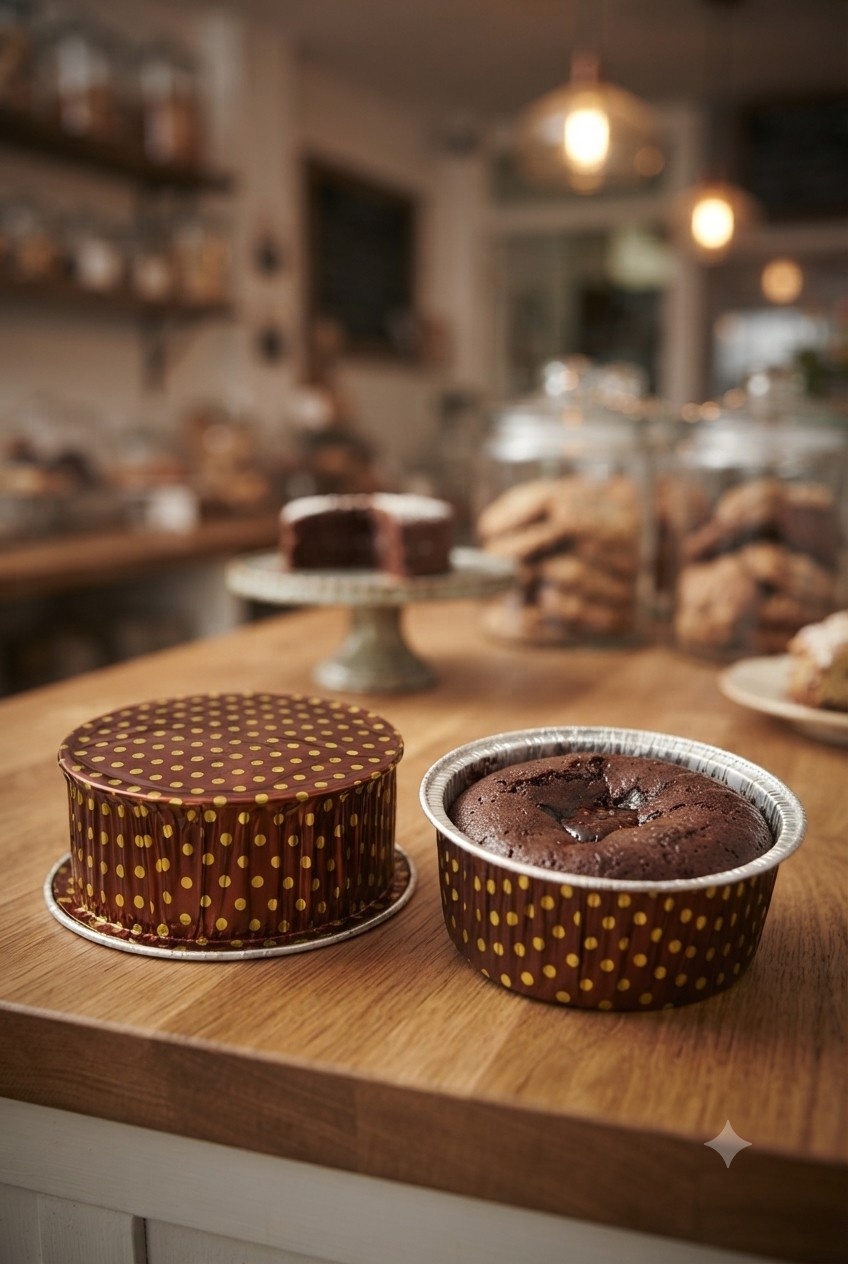 Round Baking Cups-150ml (Brown/Golden dots)